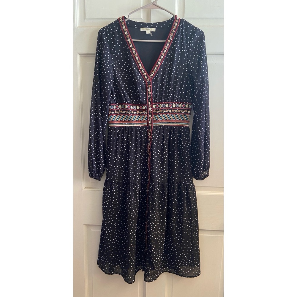Andree by Unit Black Polka Dot Dress with Embroidered Trim